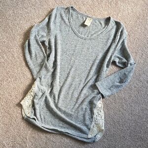 Faded Glory Gray Long Sleeve Top with Lace